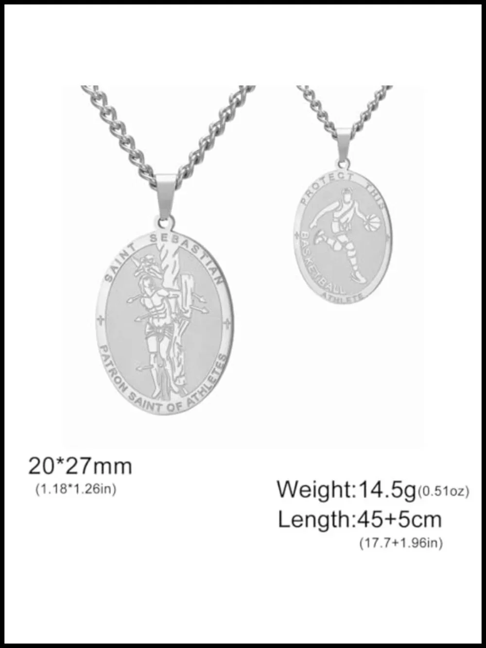 St. Sebastian Medal Necklace Stainless Steel Patron Saint of Athletes Catholic